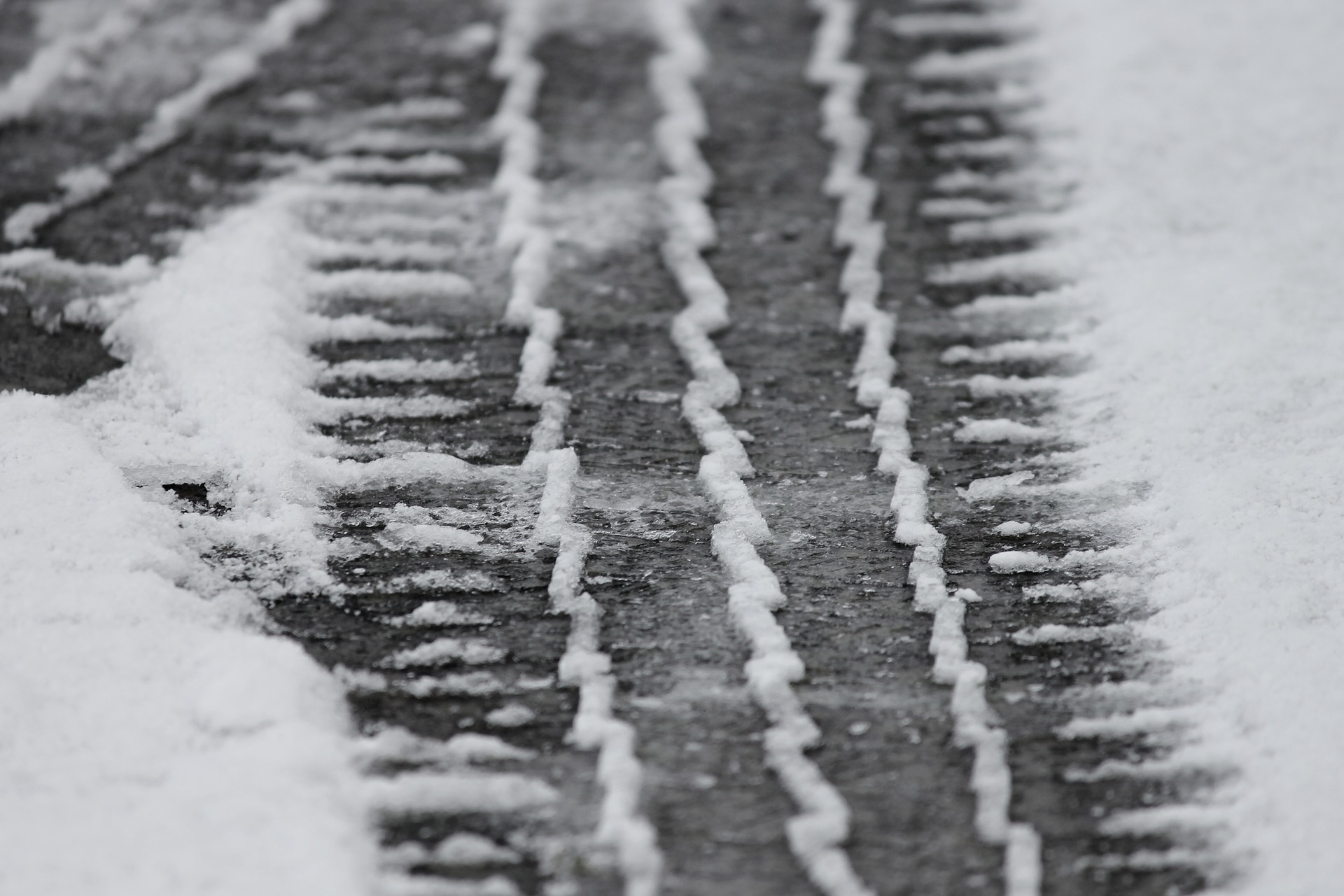 tire track on snowy road